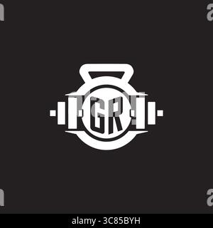 Initial GR logo design ideas with simple dumbbell and kettlebell icon vector graphic vector graphic Stock Vector