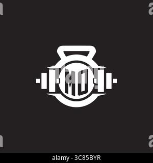Initial MO logo design ideas with simple dumbbell and kettlebell icon vector graphic vector graphic Stock Vector