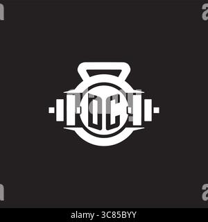 Initial DC logo design ideas with simple dumbbell and kettlebell icon vector graphic vector graphic Stock Vector