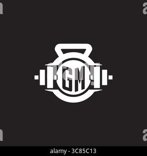 Initial GM logo design ideas with simple dumbbell and kettlebell icon vector graphic vector graphic Stock Vector