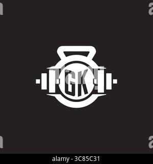 Initial GK logo design ideas with simple dumbbell and kettlebell icon vector graphic vector graphic Stock Vector