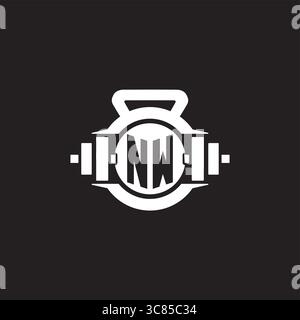 Initial NW logo design ideas with simple dumbbell and kettlebell icon vector graphic vector graphic Stock Vector