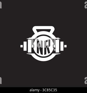 Initial NR logo design ideas with simple dumbbell and kettlebell icon vector graphic vector graphic Stock Vector