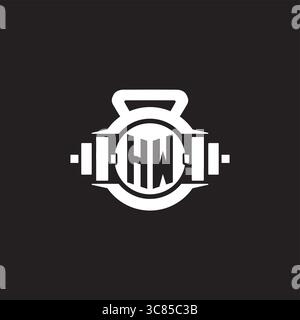 Initial HW logo design ideas with simple dumbbell and kettlebell icon vector graphic vector graphic Stock Vector