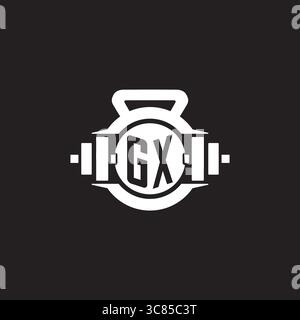 Initial GX logo design ideas with simple dumbbell and kettlebell icon vector graphic vector graphic Stock Vector