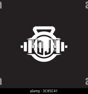 Initial DJ logo design ideas with simple dumbbell and kettlebell icon vector graphic vector graphic Stock Vector