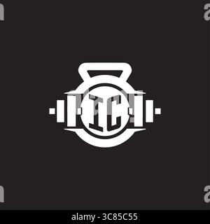 Initial IC logo design ideas with simple dumbbell and kettlebell icon vector graphic vector graphic Stock Vector