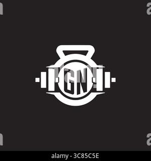 Initial GN logo design ideas with simple dumbbell and kettlebell icon vector graphic vector graphic Stock Vector