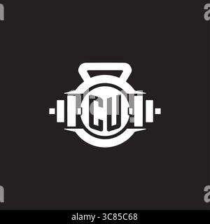 Initial CU logo design ideas with simple dumbbell and kettlebell icon vector graphic vector graphic Stock Vector