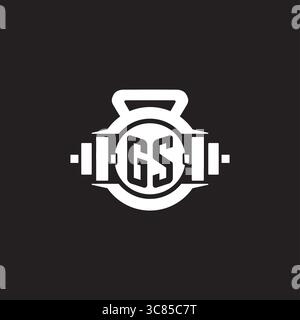 Initial GS logo design ideas with simple dumbbell and kettlebell icon vector graphic vector graphic Stock Vector