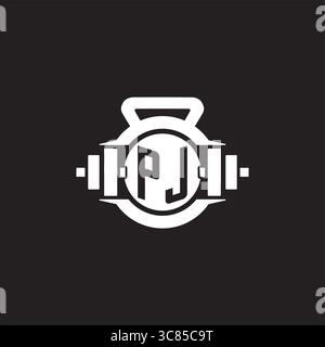 Initial PJ logo design ideas with simple dumbbell and kettlebell icon vector graphic vector graphic Stock Vector