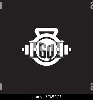 Initial GQ logo design ideas with simple dumbbell and kettlebell icon vector graphic vector graphic Stock Vector