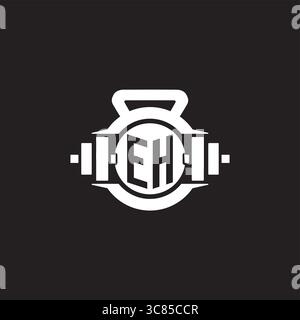 Initial EH logo design ideas with simple dumbbell and kettlebell icon vector graphic vector graphic Stock Vector