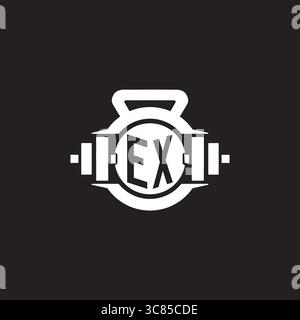 Initial EX logo design ideas with simple dumbbell and kettlebell icon vector graphic vector graphic Stock Vector