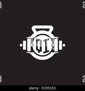 Initial QI logo design ideas with simple dumbbell and kettlebell icon vector graphic vector graphic Stock Vector