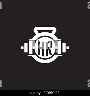 Initial HR logo design ideas with simple dumbbell and kettlebell icon vector graphic vector graphic Stock Vector