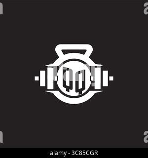 Initial QQ logo design ideas with simple dumbbell and kettlebell icon vector graphic vector graphic Stock Vector