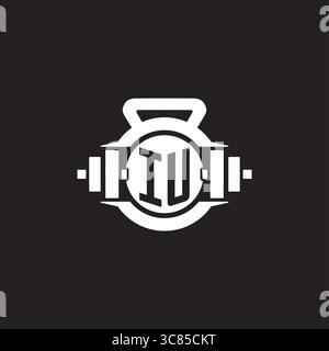 Initial IU logo design ideas with simple dumbbell and kettlebell icon vector graphic vector graphic Stock Vector