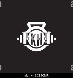 Initial KH logo design ideas with simple dumbbell and kettlebell icon vector graphic vector graphic Stock Vector