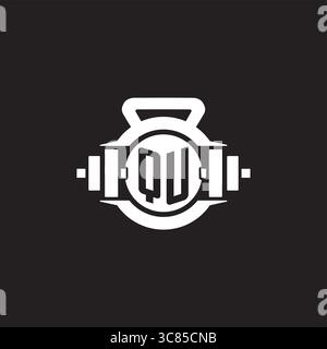 Initial QU logo design ideas with simple dumbbell and kettlebell icon vector graphic vector graphic Stock Vector