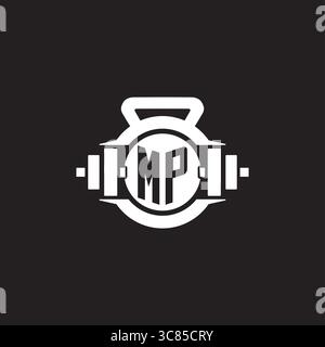 Initial MP logo design ideas with simple dumbbell and kettlebell icon vector graphic vector graphic Stock Vector