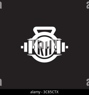 Initial RH logo design ideas with simple dumbbell and kettlebell icon vector graphic vector graphic Stock Vector