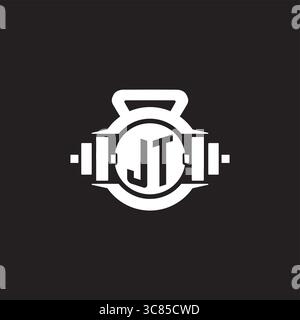 Initial JT logo design ideas with simple dumbbell and kettlebell icon vector graphic vector graphic Stock Vector