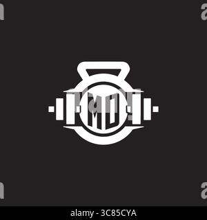 Initial MD logo design ideas with simple dumbbell and kettlebell icon vector graphic vector graphic Stock Vector