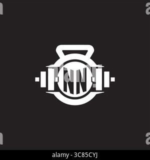Initial NN logo design ideas with simple dumbbell and kettlebell icon vector graphic vector graphic Stock Vector