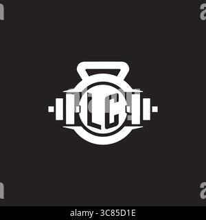 Initial LC logo design ideas with simple dumbbell and kettlebell icon vector graphic vector graphic Stock Vector