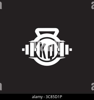 Initial KQ logo design ideas with simple dumbbell and kettlebell icon vector graphic vector graphic Stock Vector