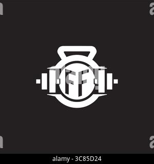 Initial FF logo design ideas with simple dumbbell and kettlebell icon vector graphic vector graphic Stock Vector