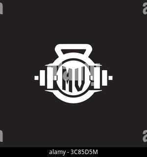Initial MV logo design ideas with simple dumbbell and kettlebell icon vector graphic vector graphic Stock Vector