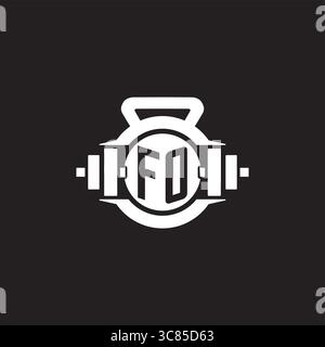 Initial FO logo design ideas with simple dumbbell and kettlebell icon vector graphic vector graphic Stock Vector