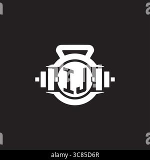 Initial IJ logo design ideas with simple dumbbell and kettlebell icon vector graphic vector graphic Stock Vector