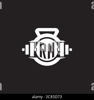 Initial RM logo design ideas with simple dumbbell and kettlebell icon vector graphic vector graphic Stock Vector