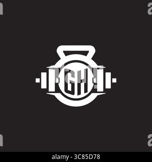 Initial GH logo design ideas with simple dumbbell and kettlebell icon vector graphic vector graphic Stock Vector