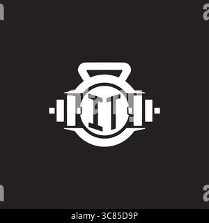 Initial IT logo design ideas with simple dumbbell and kettlebell icon vector graphic vector graphic Stock Vector