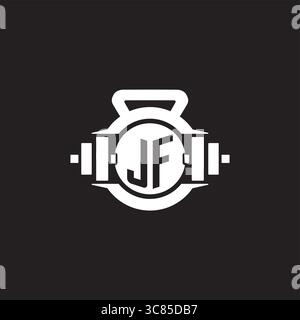 Initial JF logo design ideas with simple dumbbell and kettlebell icon vector graphic vector graphic Stock Vector