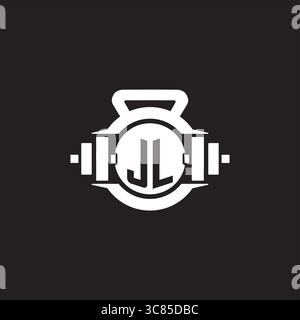 Initial JL logo design ideas with simple dumbbell and kettlebell icon vector graphic vector graphic Stock Vector