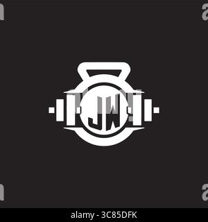 Initial JW logo design ideas with simple dumbbell and kettlebell icon vector graphic vector graphic Stock Vector