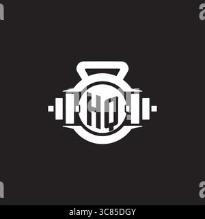 Initial HQ logo design ideas with simple dumbbell and kettlebell icon vector graphic vector graphic Stock Vector