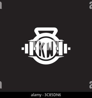 Initial KW logo design ideas with simple dumbbell and kettlebell icon vector graphic vector graphic Stock Vector
