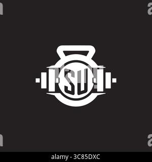Initial SU logo design ideas with simple dumbbell and kettlebell icon vector graphic vector graphic Stock Vector