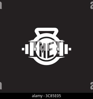 Initial ME logo design ideas with simple dumbbell and kettlebell icon vector graphic vector graphic Stock Vector
