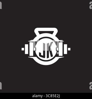 Initial JK logo design ideas with simple dumbbell and kettlebell icon vector graphic vector graphic Stock Vector