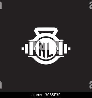 Initial ML logo design ideas with simple dumbbell and kettlebell icon vector graphic vector graphic Stock Vector
