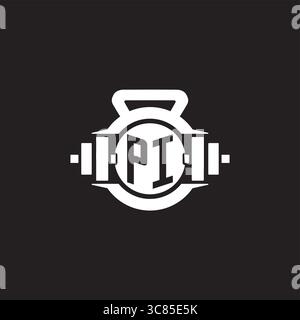 Initial PI logo design ideas with simple dumbbell and kettlebell icon vector graphic vector graphic Stock Vector