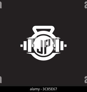 Initial JP logo design ideas with simple dumbbell and kettlebell icon vector graphic vector graphic Stock Vector