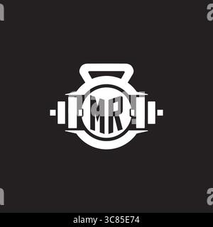 Initial MR logo design ideas with simple dumbbell and kettlebell icon vector graphic vector graphic Stock Vector